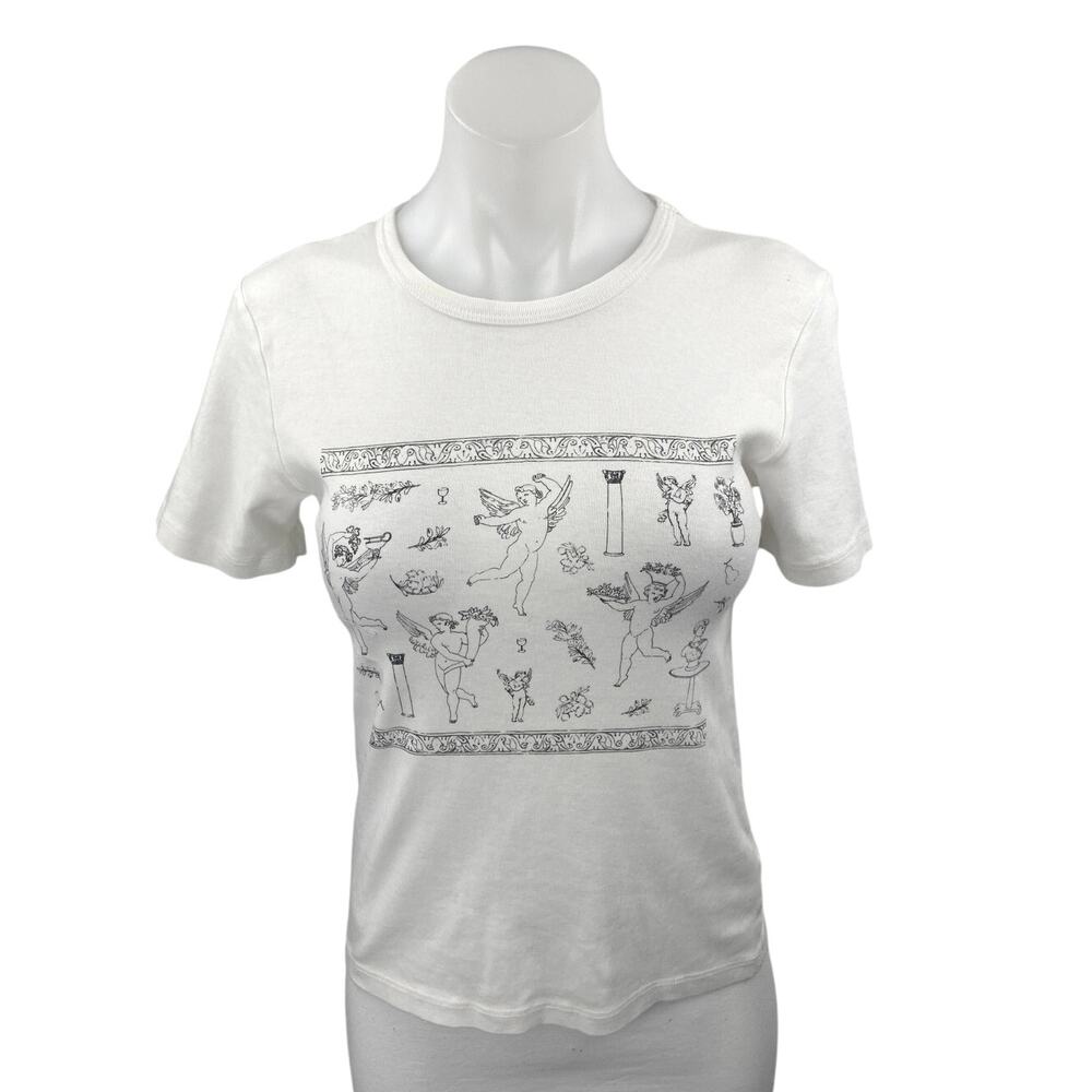 NEW Pacsun Women's White Black Short Sleeve Angels Greek T Shirt Tee Top Size S
